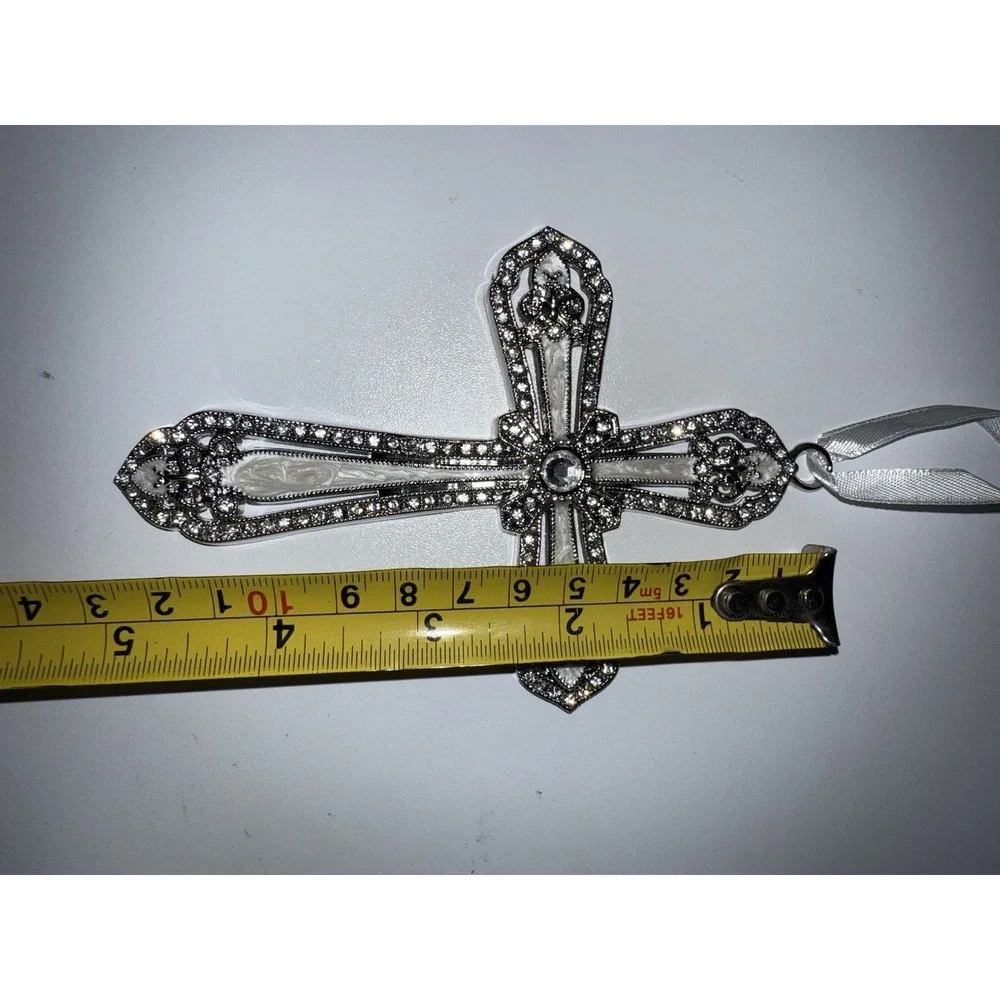 NIB Lenox Cross Christmas Tree Ornament Silver Clear Mother of Pearl‎ Enamel  G